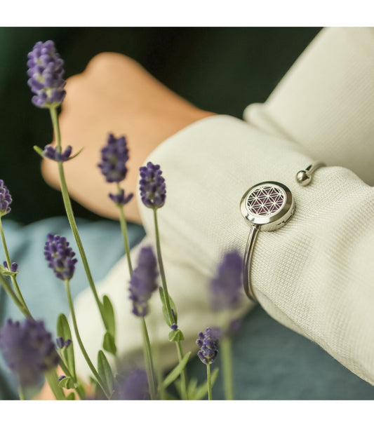 Aromaterapi armbånd - Polert stål - 20 mm - "Livets Blomst"