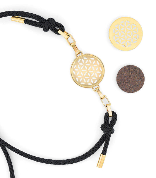 Duftende armbånd "FLOWER OF LIFE", gullbelagt på en snor