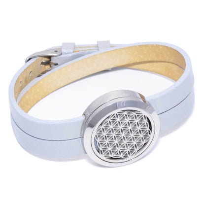 Duftende armbånd "FLOWER OF LIFE" - Grå lærarmbånd
