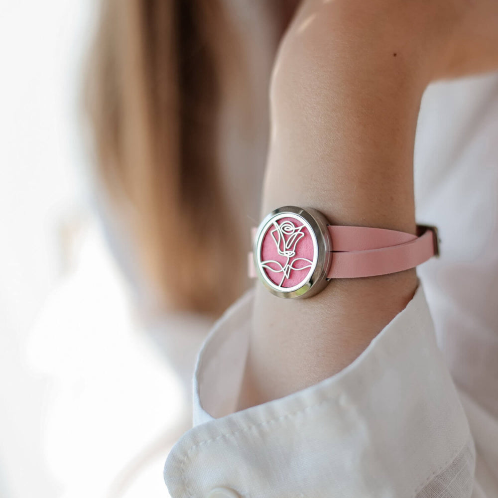Duftende armbånd "ROSE" - Jeansblått skinnarmbånd